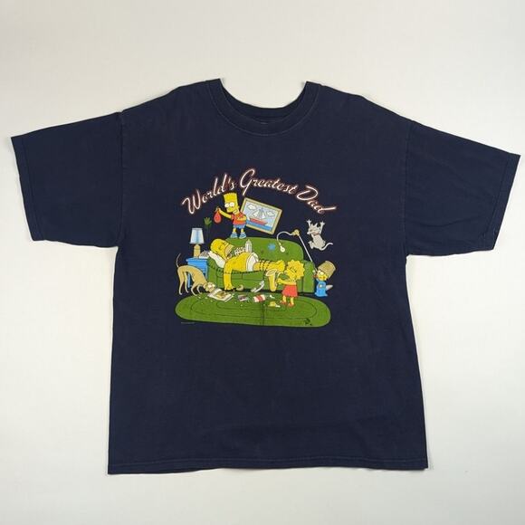 Simpsons "World's Greatest Dad" Y2K Vintage 2003 Fox Funny Navy Shirt Size XL - Picture 11 of 16